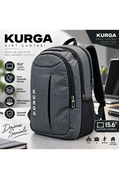 kurga Escape 15.6” Laptop Çantası – Suya Dayanıklı, Çok Bölmeli, Günlük ve Ok...