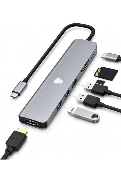 ASABITE محول ASA USB-C متعدد الوظائف مع منفذ HDMI بدقة 4K وقارئ بطاقات SD/TF