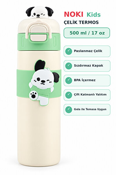 Noki Kids T-0150-010 Çift Ağızlıklı Paslanmaz Çelik Termos Matara 500 ml Krem...