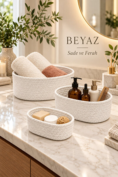 evdeucuz 3’lü Jüt Banyo Düzenleyici Sepet Seti – Havlu, Kozmetik ve Bakım Ürü...