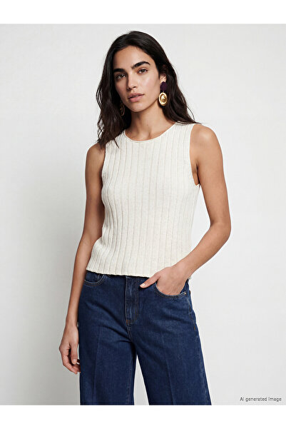 LC Waikiki Lcw Vision Ecru Crew Neck Striped Women's Knitwear Undershirt