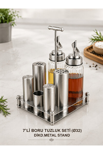 Genel Markalar 7'Lİ BORU TUZLUK SETİ (Ø32) DİKD.METAL STAND PASLANMAZ ÇELİK 304