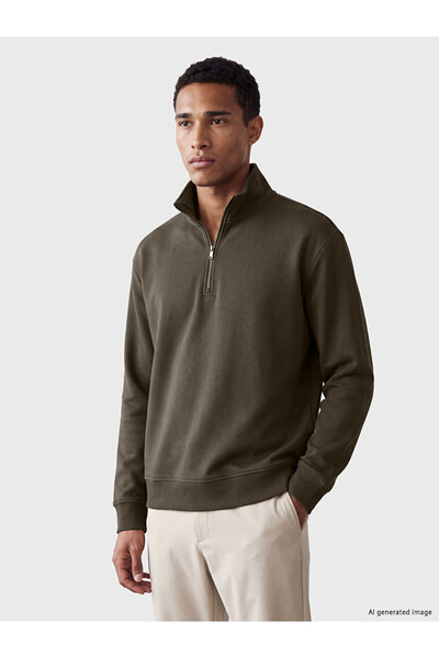LC Waikiki Ozmarka New Season Khaki Stand Collar Men's Thick Sweatshirt