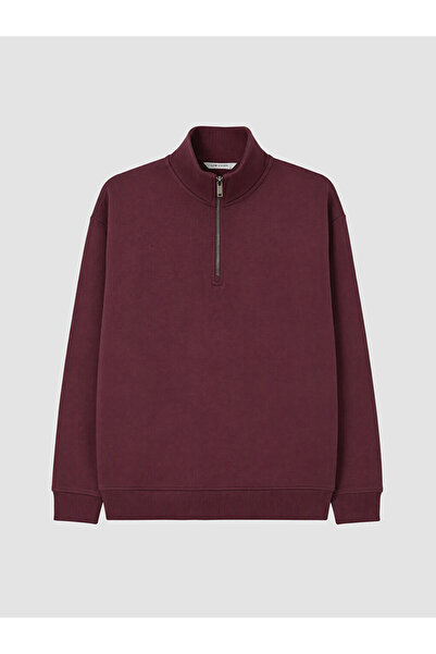 LC Waikiki Vizyon New Season Plum Color Stand Collar Men's Thick Sweatshirt