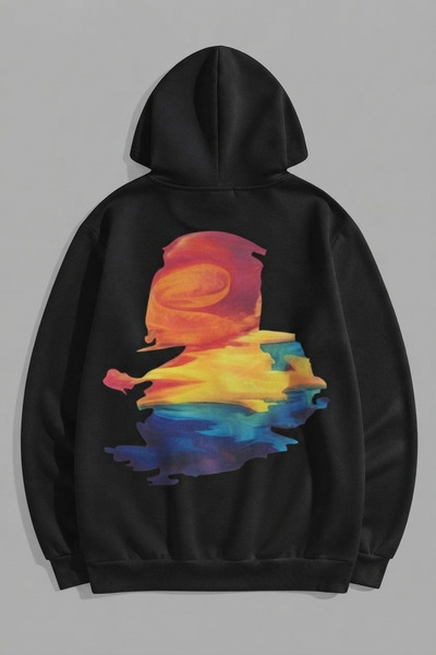K KOZZ STYLE Unisex 3 Thread Cotton Black Paint Print Loose Fit Sweatshirt Ho...