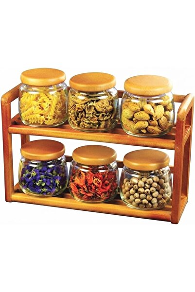 Generic Premium 2-Tier Wooden Spice Rack Organizer with 6 Glass Jars, Airtigh...