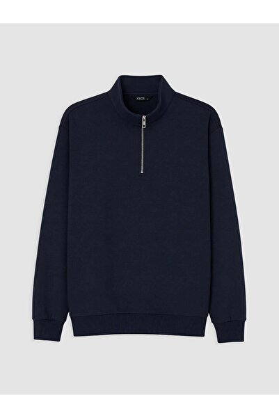 LC Waikiki Navy Blue Mock Neck Men's Thick Sweatshirt