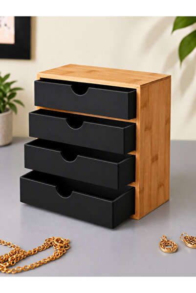 DrBambu 4 Çekmeceli Kozmetik ve Takı Organizer – Doğal Masaüstü Düzenleyici B...