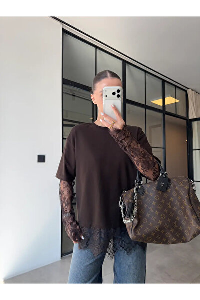 BB Bensu Buyruk TRICOU OVERSIZE CU MÂNECI DANTELĂ