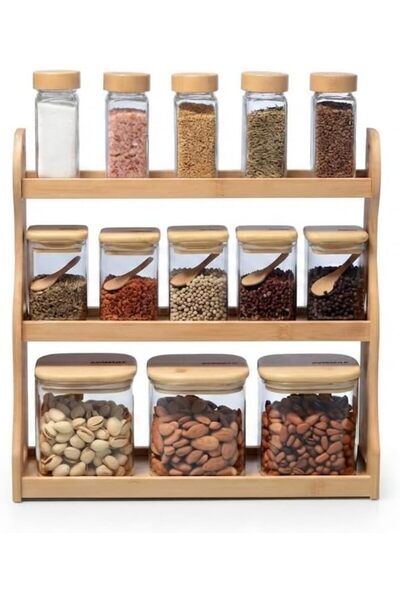 Generic 3-Tier Bamboo Spice Rack Organizer with Mixed-Size Airtight Glass Jar...