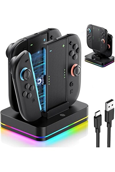 Generic قاعدة شحن لجهازي Joy-Con مع مقبضين قابلين للإزالة وإعادة الشحن، محطة ...
