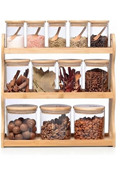 Generic 3-Tier Bamboo Spice Rack Organizer with 12 Airtight Glass Jars, Lids ...
