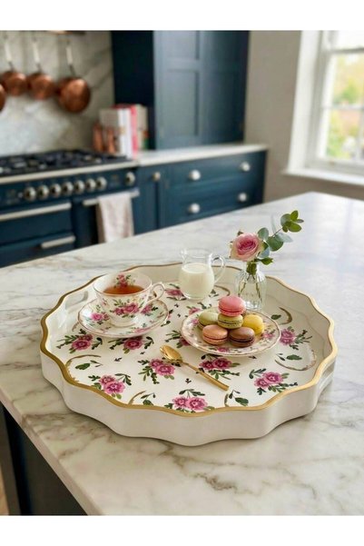 CHICS HOME CHICS MİRA PAPATYA İÇİ CAM TEPSİ 38 CM BEYAZ GOLD