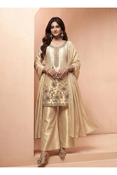 VİNY Ivory Floral Embroidered Suit Set – Women's Indian Ethnic Wear