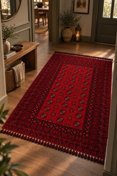 Craft Halı Afgan Desen / Yıkanabilir Kaymaz İnce Dokuma Halı