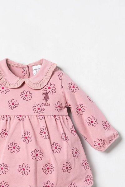 U.S. Polo Assn. Embroidered Baby Girl Pink Dress Usb3249-C-V1