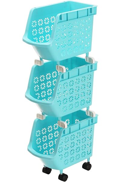 Lawazim 3-Tier Multipurpose Stackable Storage Rack Blue 30 x 17.5 x 74cm