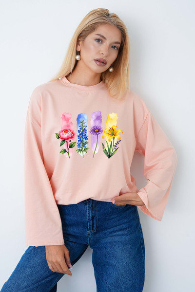 herkesemoda Colorful Flowers Printed Oversize Body Suit Suitable for Hijab