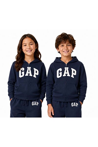 GAP سويت شيرت للأطفال مطبوع عليه شعار V-Bas Heritage باللون الأزرق الداكن