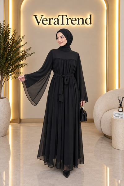 VeraTrend فستان شيفون بحزام أمامي مزموم