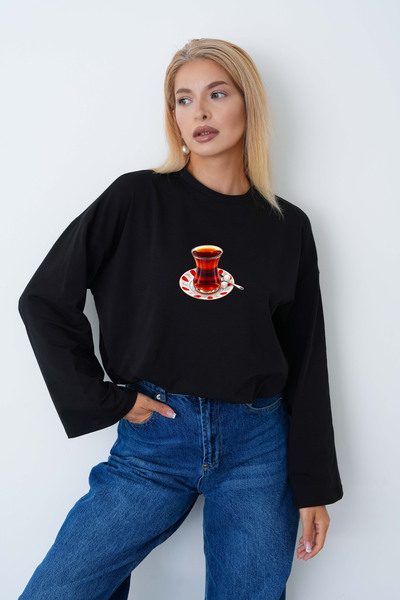 herkesemoda Tea Cup Printed Long Sleeve Body Suit Suitable for Hijab