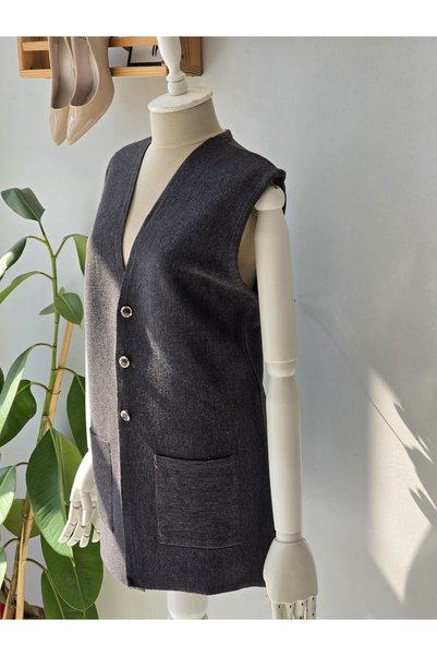 ENDAMIM Short Straight Pattern Vest with Pockets and Buttons Plus Size Vest