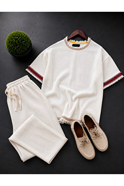 tiggir moda Raw Linen Oversize T-Shirt and Baggy Pants 2-Piece Combination