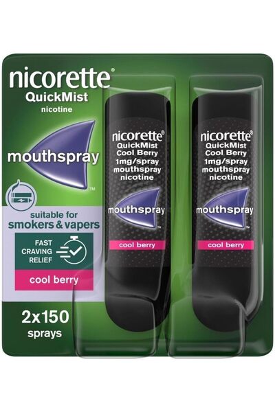 Johnson Nicorette نيكوريت كويك ميست بخاخ للفم، بنكهة التوت المنعش (2 × 150 رذاذ)