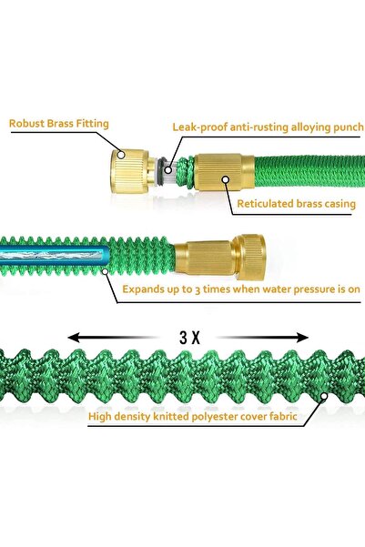 LINGKY Furtun de grădină extensibil 45m, Latex Triplu, Conectori Metalici, 9 Moduri Jet