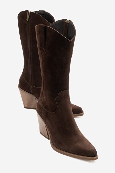 Zeynep Sıradağlı Tarben Women's Genuine Leather Boots Brown Suede