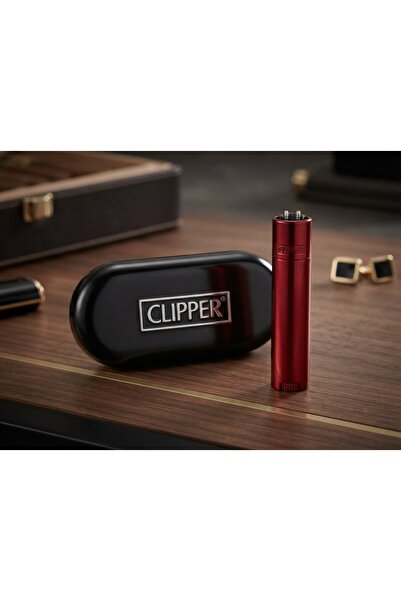 Clipper Gaz Doldurulabilir Metal Çakmak ve Özel Logolu Metal Kutulu Set