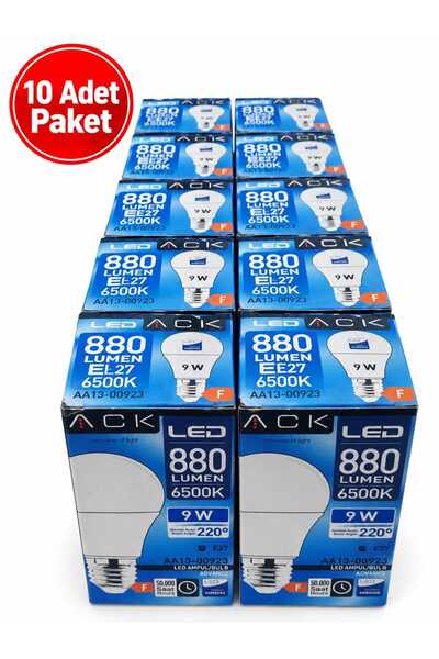 ACK 10'lu 9W LED Ampul Beyaz Işık 6500K E27 Duylu
