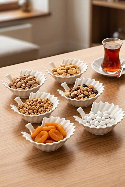 ALBETTO Set of 6 Porcelain Bowls with Leaf Figures, Snack Bowl and Sauce Bowl...
