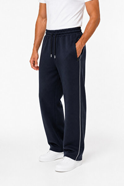 TKT Men's Baggy Navy Blue Sweatpants Winter Style with Side Piping and Zipper...