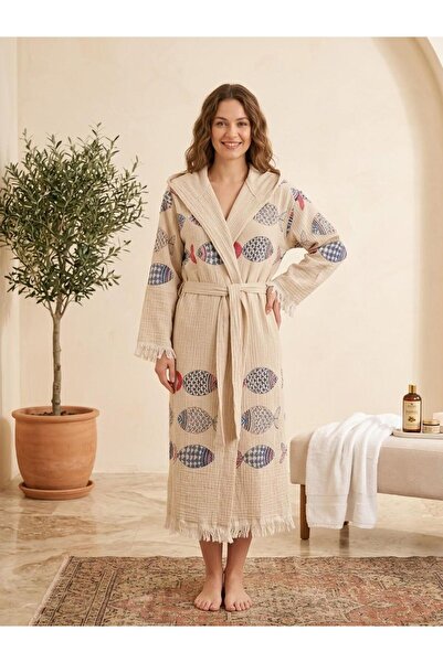TekStilize Ethnic Fish Patterned Peshtemal Muslin Bathrobe Soft, Lightweight ...