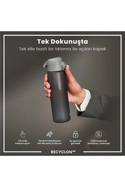 Ion8 Recycled Plastic Leak-Proof Slim Water Bottle (500 ml) - Recyclon Gray
