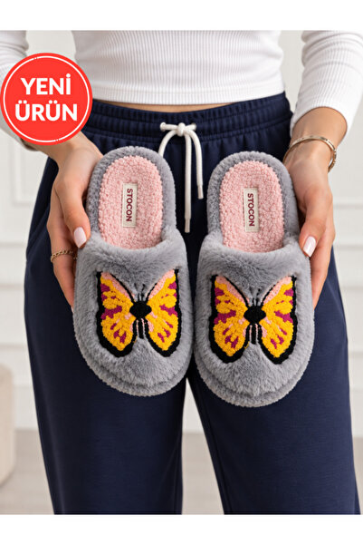 STOCON Plush Home Slippers with Butterfly Embroidery, Closed Toe, Soft Insole...