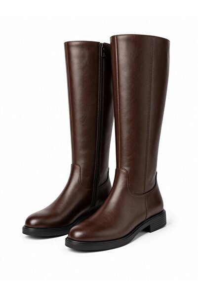 McDark Women's Zippered Black Riding Boots Length 42 Cm-Brown