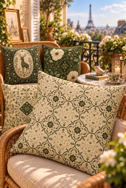 SasoHome Secret Garden Collection | Evinize Zamansız Bir Şıklık Katan Vintage Botanik ve Geyik Desenli 4’lü Dekoratif Kırlent Kılıfı Seti