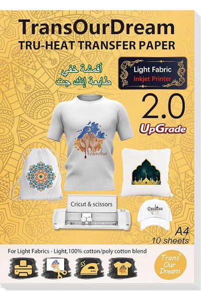 TransOurDream ورق نقل حراري للملابس الخفيفة (10 أوراق، A4، خفيف 2.0) ورق نقل ...