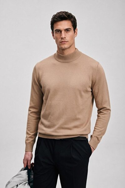 Maccali Men's Basic Winter Camel Long Sleeve Turtleneck Sweater