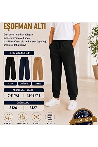 LYZALÜXEN Black School Unisex Tracksuit Bottom for Ages 12&16