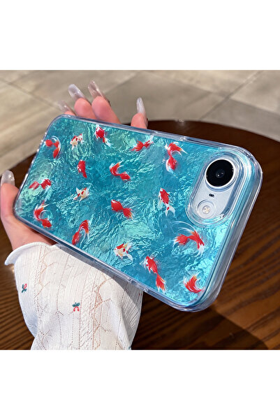 iPhone 16e ve 17e UYUMLU - Aura Balık (Mavi), (içten Baskılı), Desenli Koruyucu Yanları Şeffaf Gösterişli Parlak Kılıf