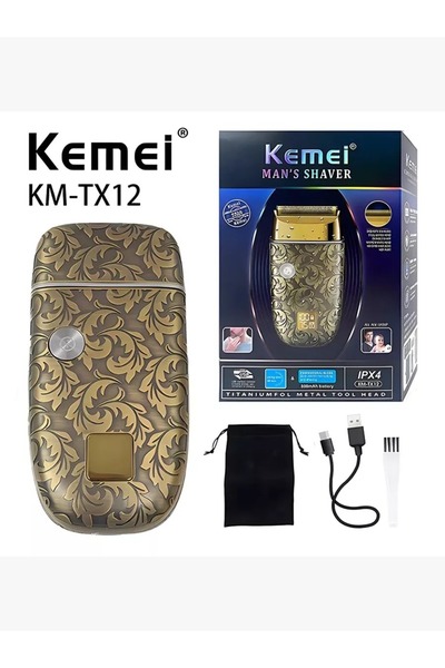 Kemei ماكينة حلاقة كهربائية KM-TX12 بهيكل معدني منقوش، قابلة لإعادة الشحن عبر...