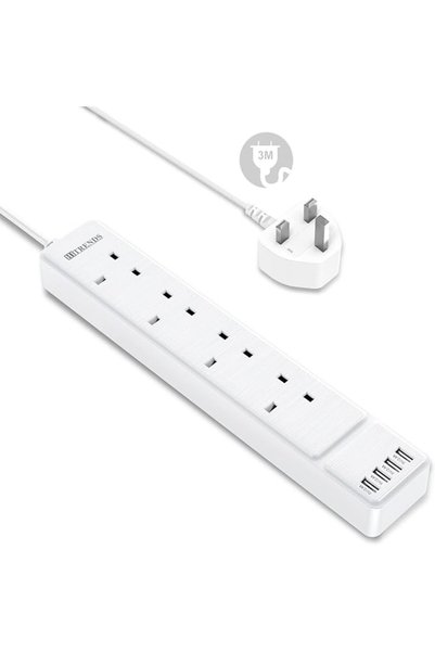 HITRENDS سلك تمديد طاقة 3M، شريط طاقة بـ 4 منافذ مع 4 منافذ USB-C مع حماية من...