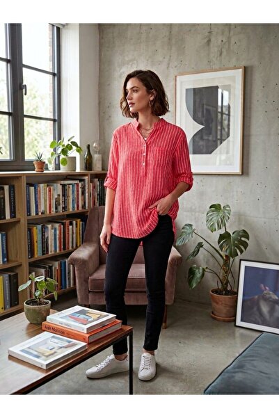 DOĞAÇ GİYİM 100% Cotton Wide Fit Striped Blouse (Fits between Sizes 38-44.)