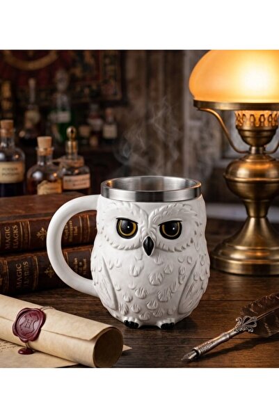 lstri Harry Potter Hedwig Tasarımlı 3D Kabartmalı Kupa Bardak - Kar Baykuşu Figürlü Hediyelik Kupa