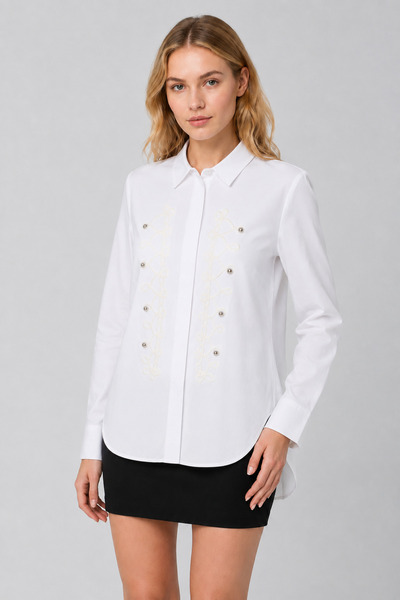 ABBRA Γυναικείο πουκάμισο oversize με λεπτομέρεια από κέντημα στο γιακά
