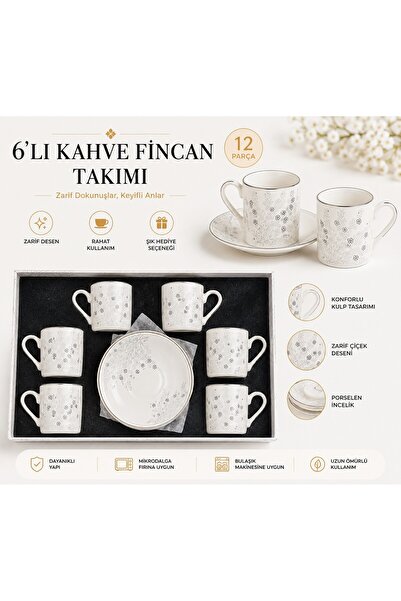 FMS FLORA 6 KİŞİLİK KAHVE FİNCAN TAKIMI | 1218 | PORSELEN | 80 ML |