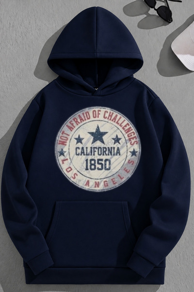 K KOZZ STYLE Unisex 3 Thread Cotton Navy Blue Calif1850 Print Loose Fit Sweat...